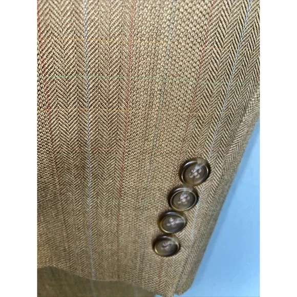 Lauren Ralph Lauren Tan Silk Wool Herringbone Mens Sports Coat Jacket Blazer 44L - Picture 3 of 14